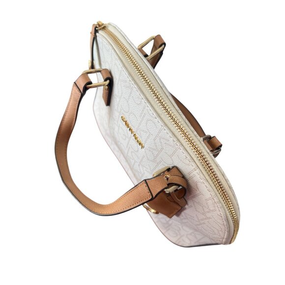 Calvin Klein Signature Logo Round Satchel Handbag Purse Bag Crossbody Zip Top - Picture 8 of 11